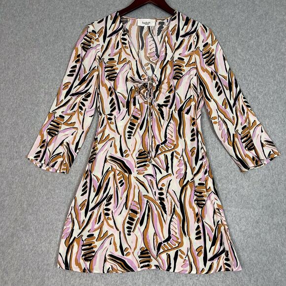 BA&SH Thesee Halter 3/4 Sleeve Crepe Abstract Print Mini Dress Size Small - Picture 2 of 10
